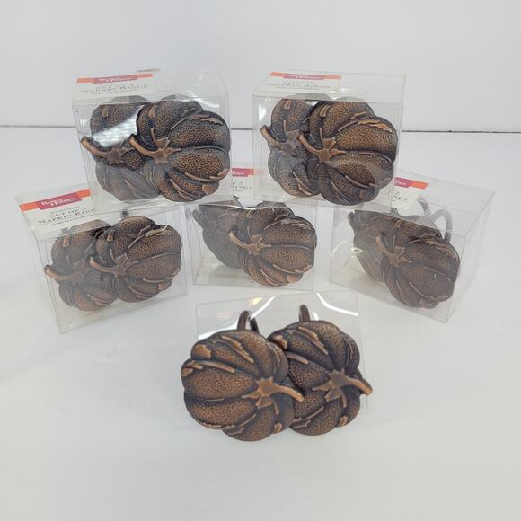 BETTER HOMES AND GARDENS NAPKIN RINGS BRONZE PLATED PUMPKIN 12 FALL HALLOWEEN - Picture 5 of 5